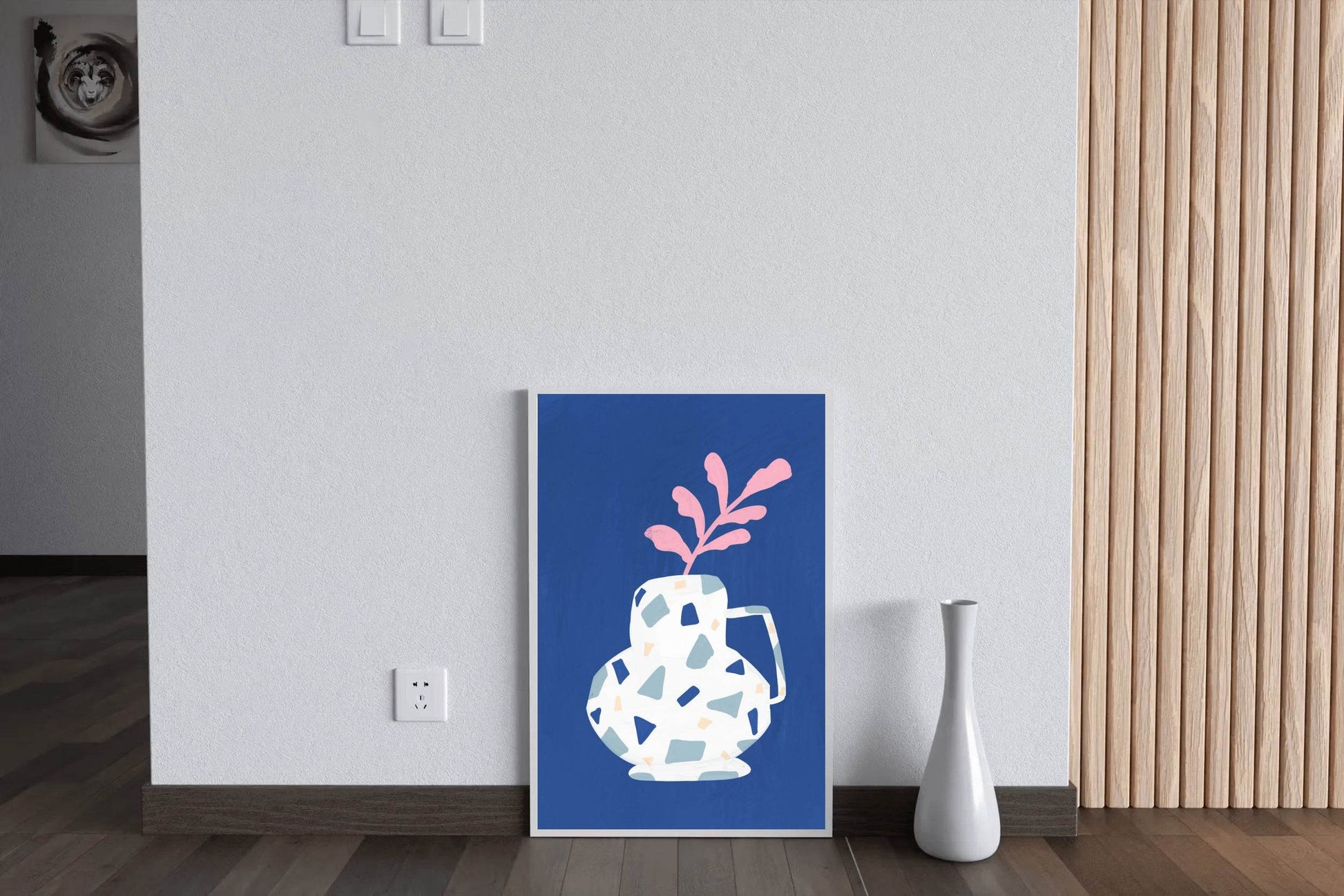 Pink Leaf Branch in A Blue Vase Wall Art - beink online art store