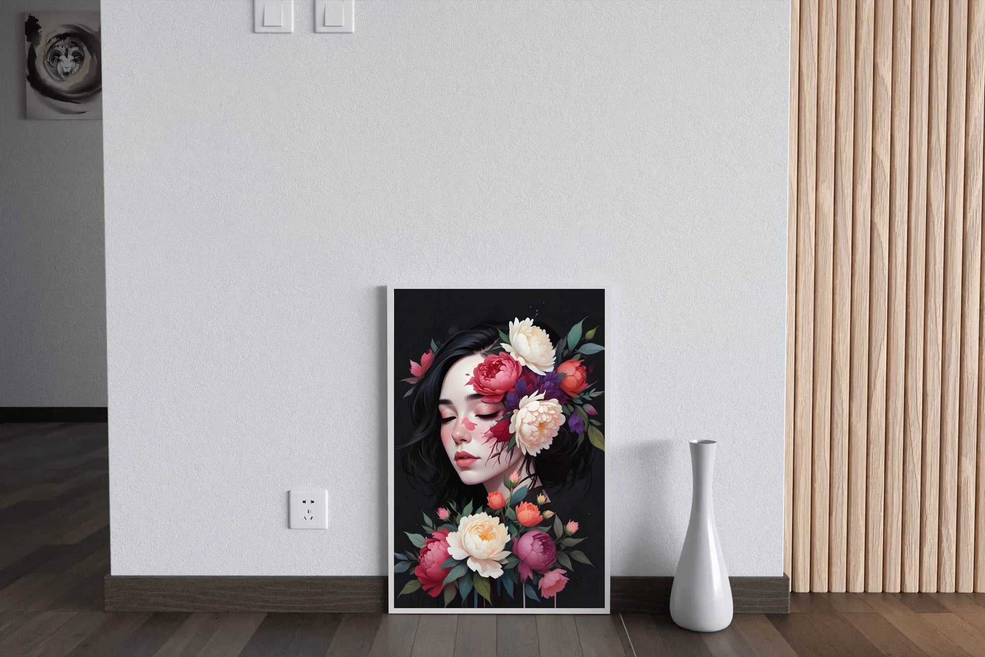 Kawaii Girl with Flowers Asian Style Anime Wall Art - beink online art store