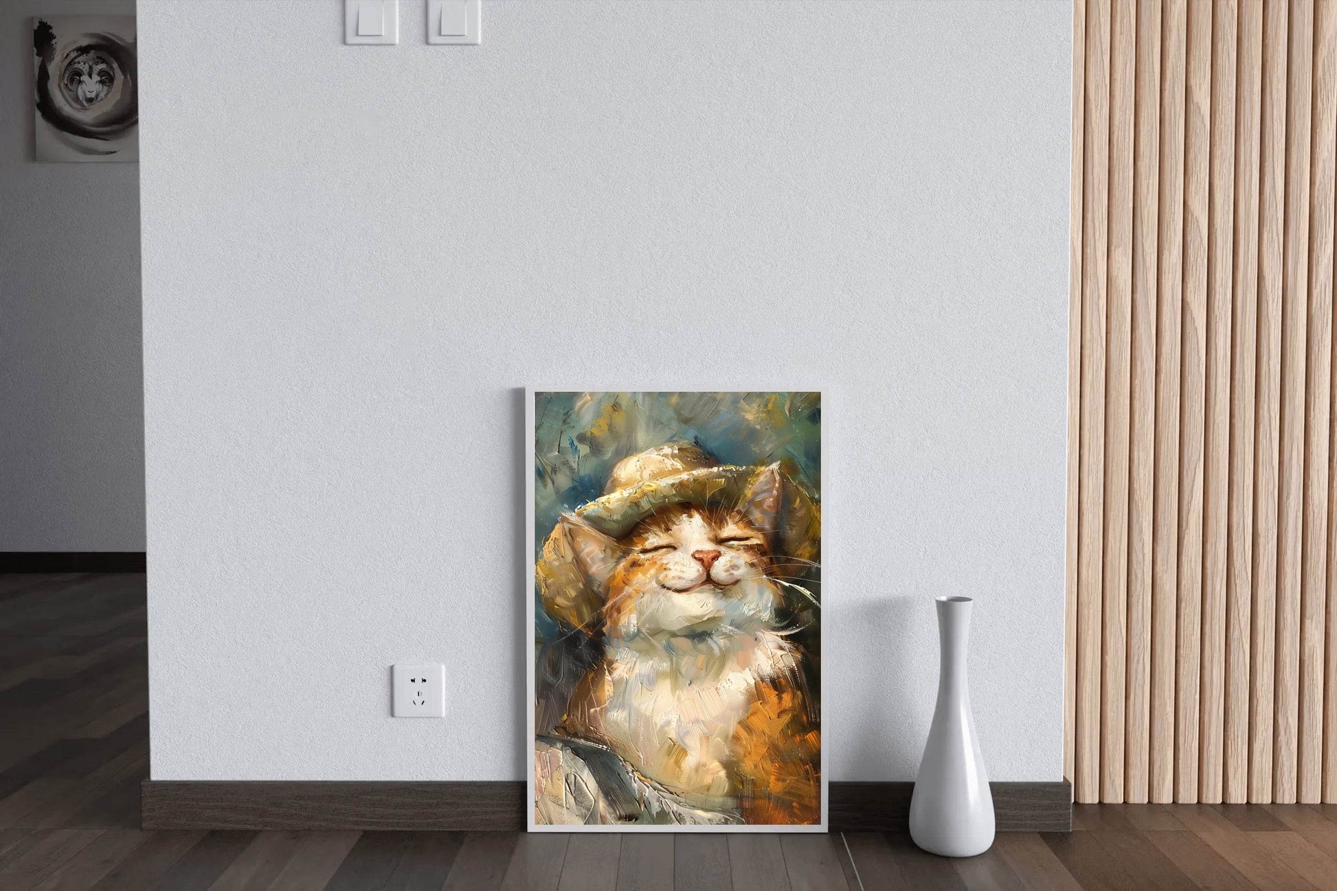 Brush Stroked Painting of Cat Wearing Hat - beink online art store