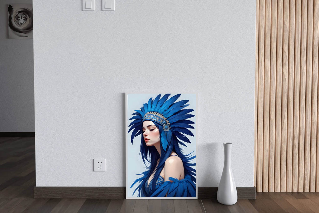 Lady with Blue Feather Wall Art - beink online art store