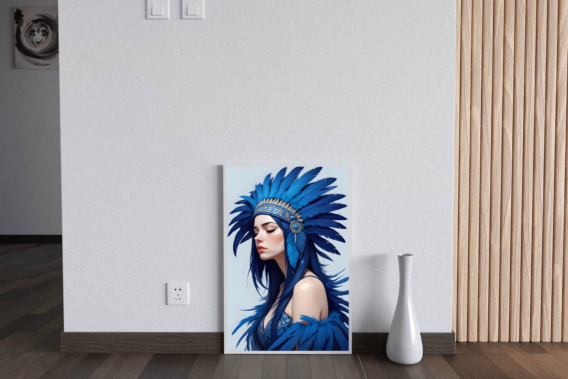 Lady with Blue Feather Wall Art - beink online art store