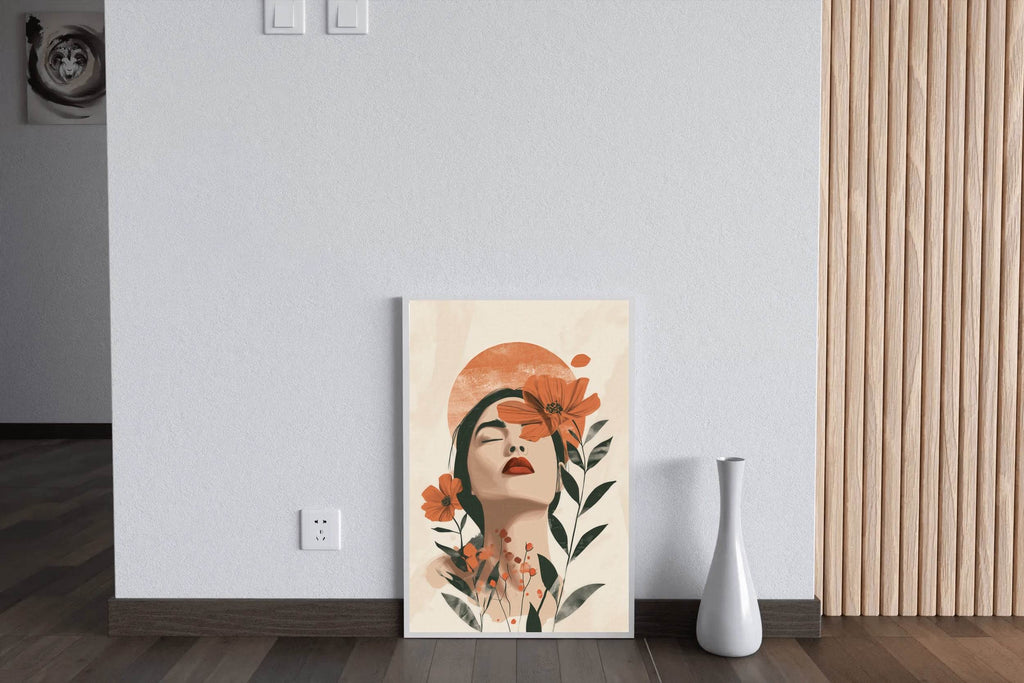 Digital Illustration of a Woman's Face With Flowers - beink online art store