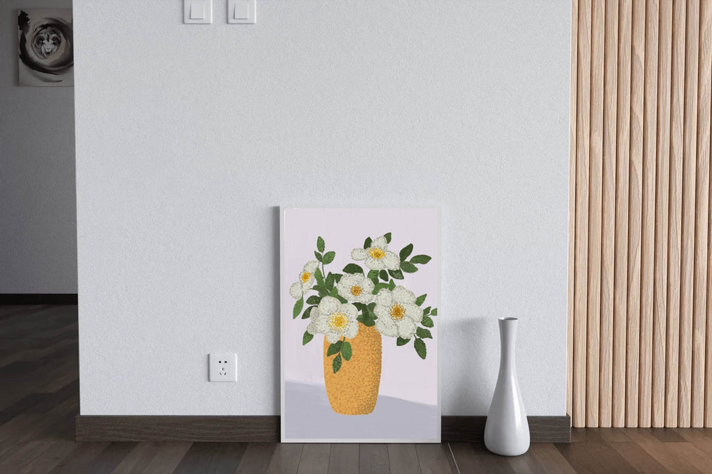 Painting A Vase With White Roses Wall Art - beink online art store