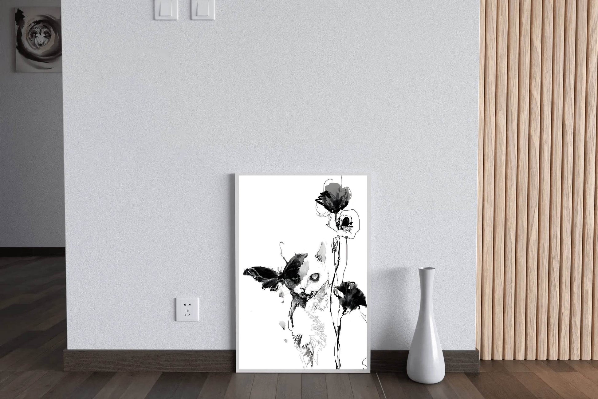 Feline Whispers in Black Ink Modern Wall Art - beink online art store