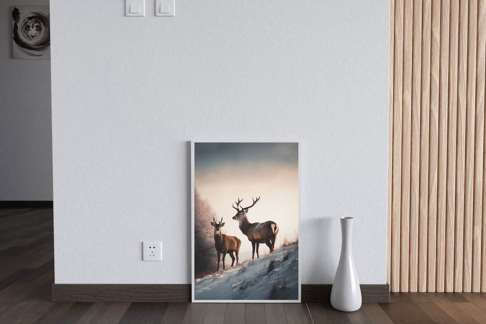 Pair of Red Deer Standing in Snow Wall Art - beink online art store