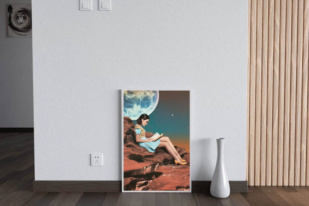 Girl Reading Book With Moon Background Wall Art - beink online art store