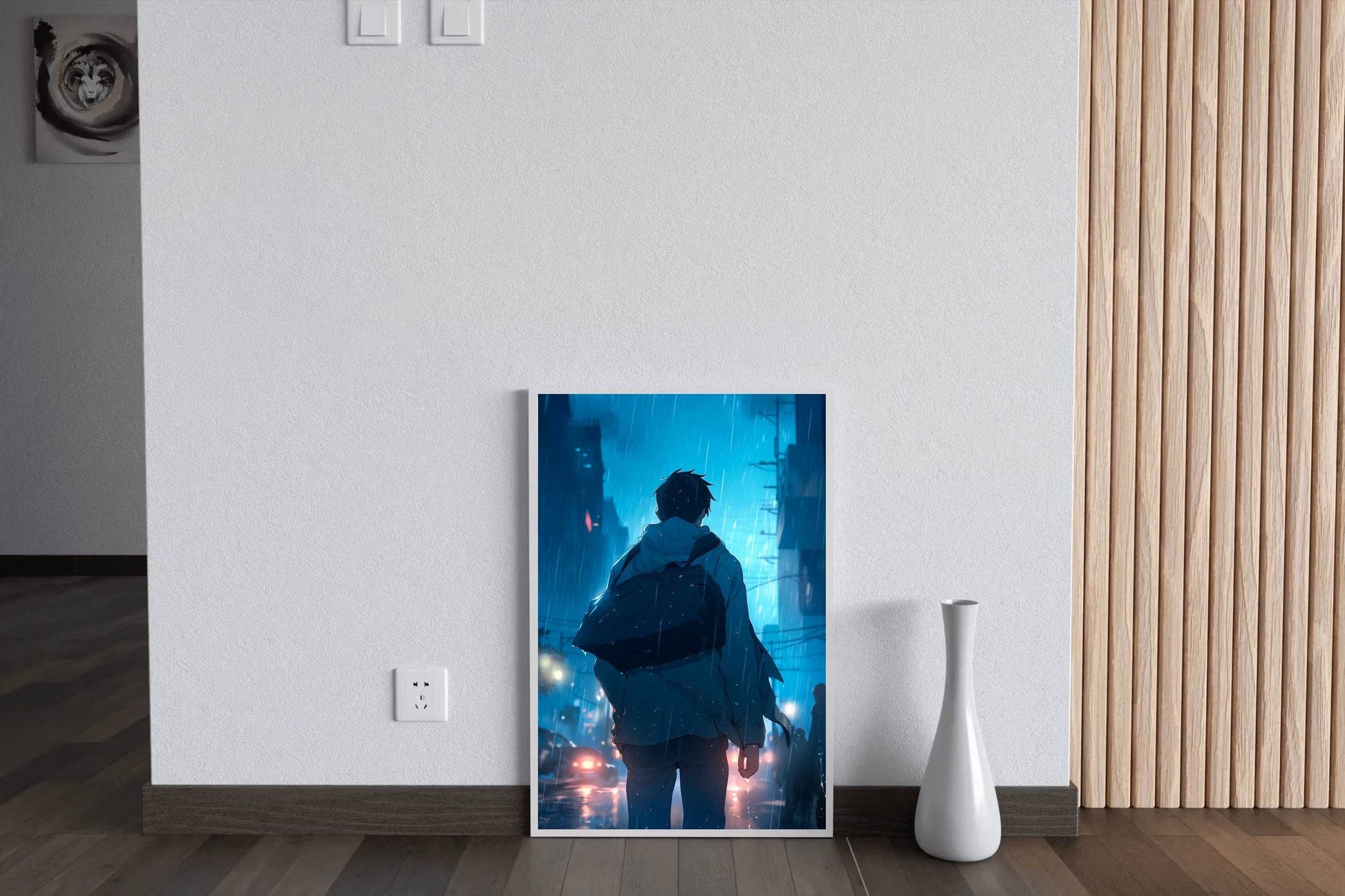 A Person in the rain Anime Boy Standing in Rain Anime Wall Art - beink online art store