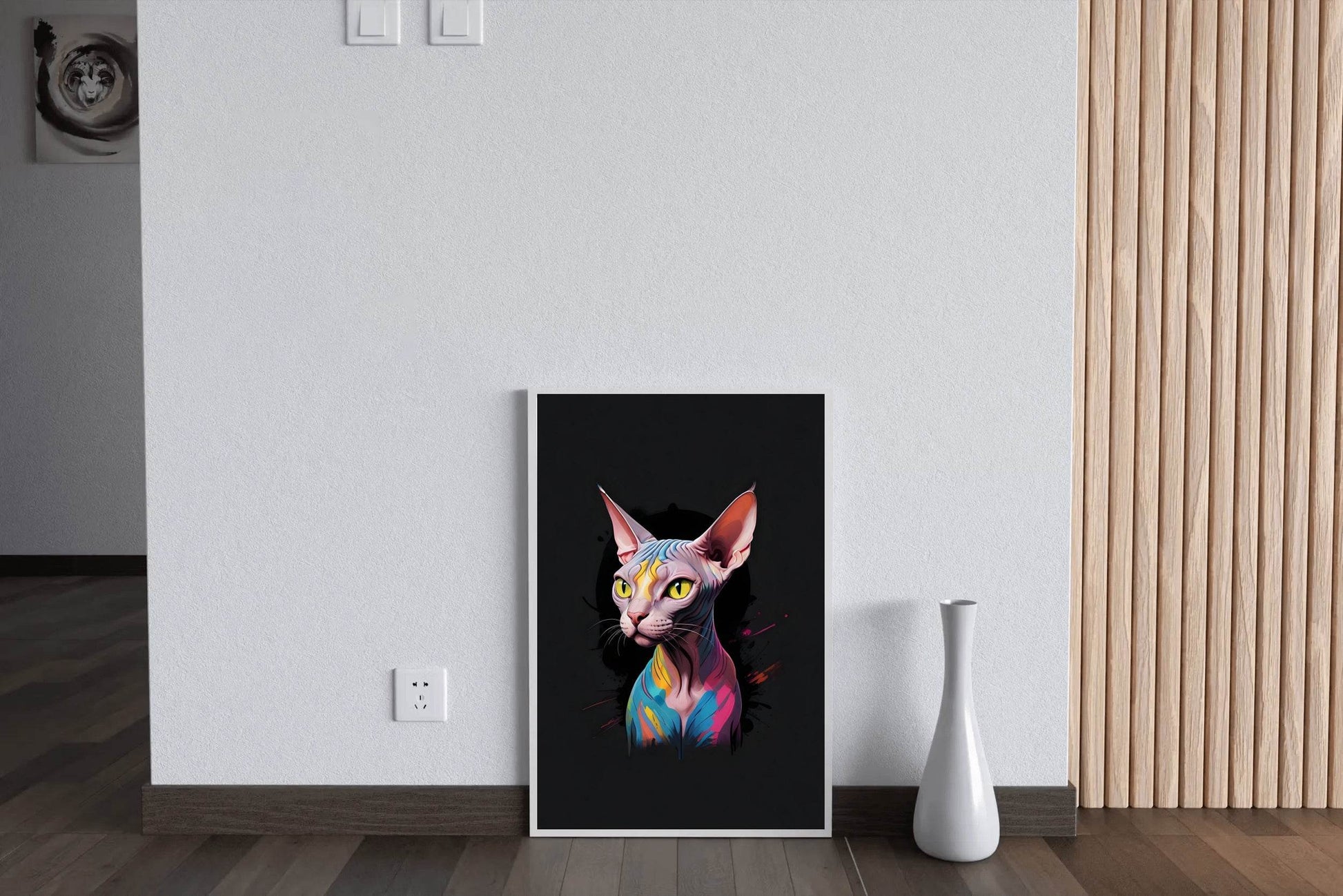 Painting of Colorful Sphynx Cat Animal Wall Art - beink online art store