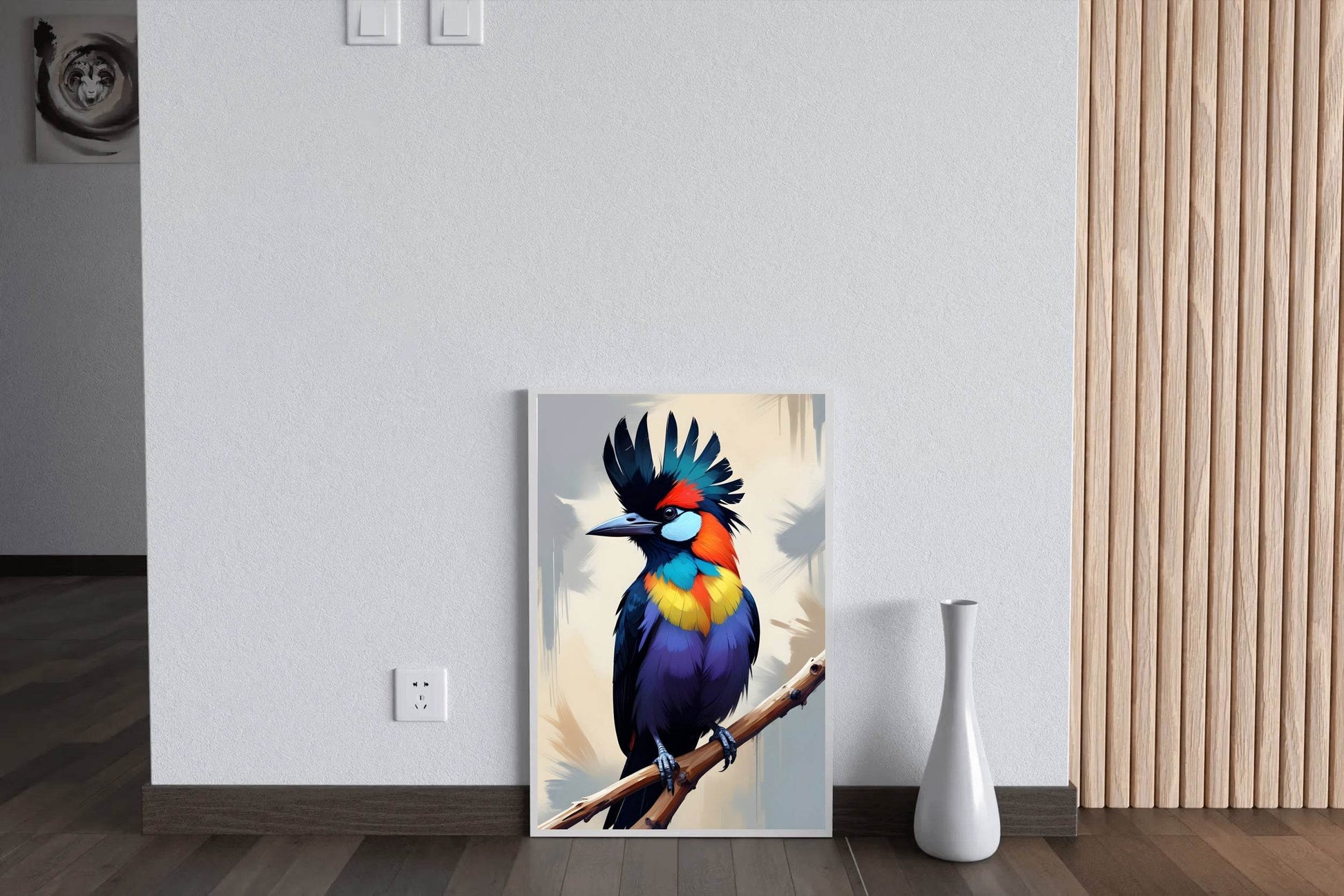 Painting of Beautiful Tropical Bird Sitting on Branch Wall Art - beink online art store