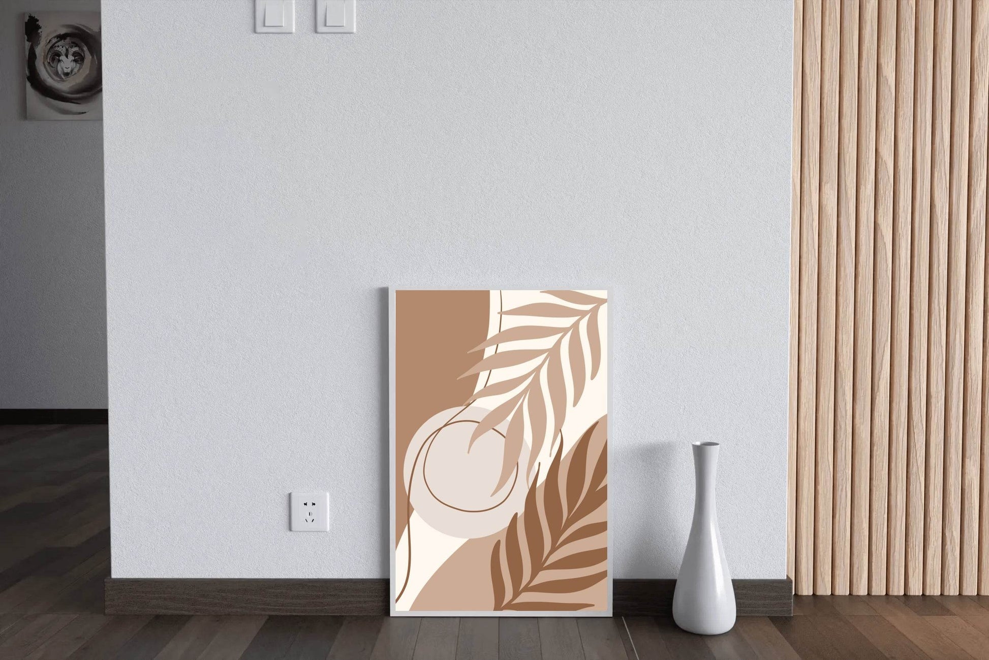 Abstract Design with a Brown Leaf and Shapes ArtWork - beink online art store
