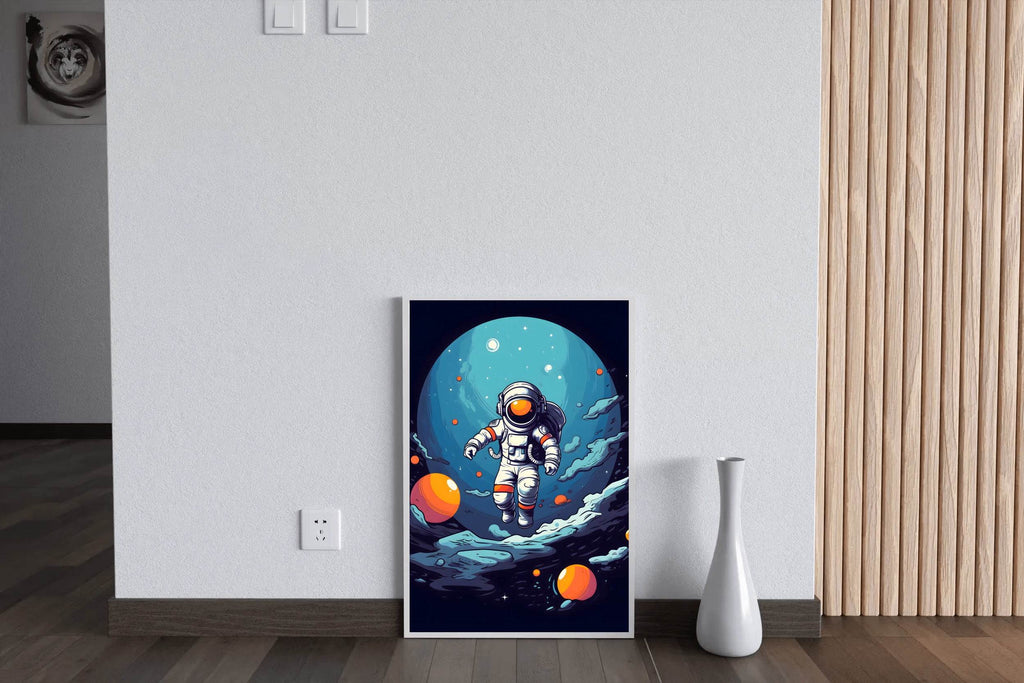 Cartoonish Illustration of Astronaut Flying in Space - beink online art store