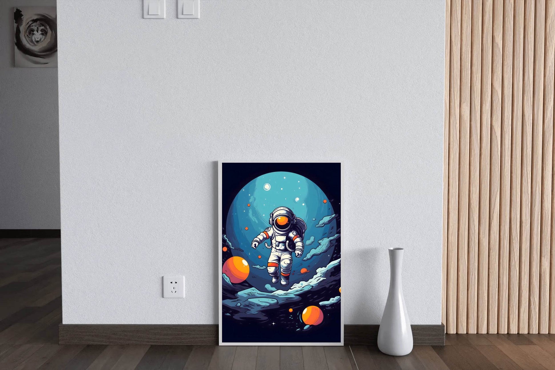 Cartoonish Illustration of Astronaut Flying in Space - beink online art store