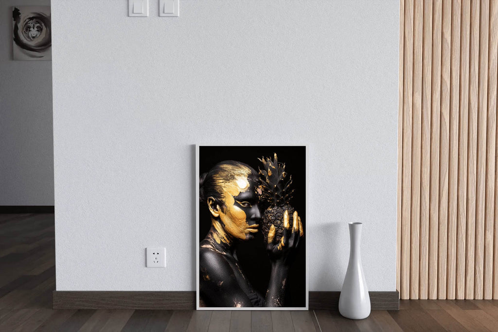 Portrait Young Woman With Golden Color Wall Art - beink online art store