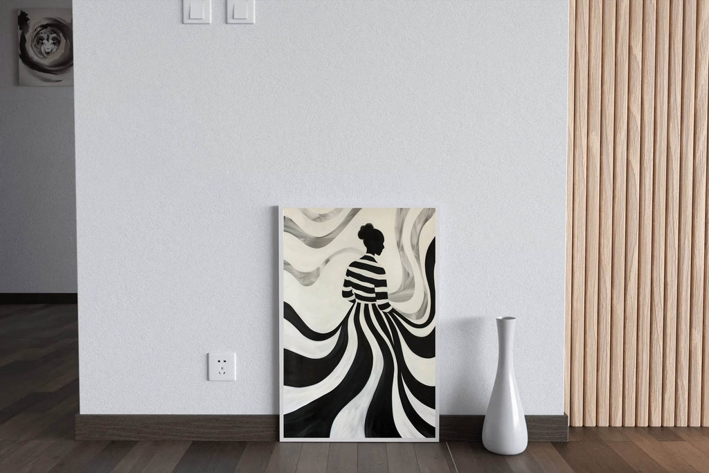 Swirling Silhouette-Black and White stripes Modern Art - beink online art store