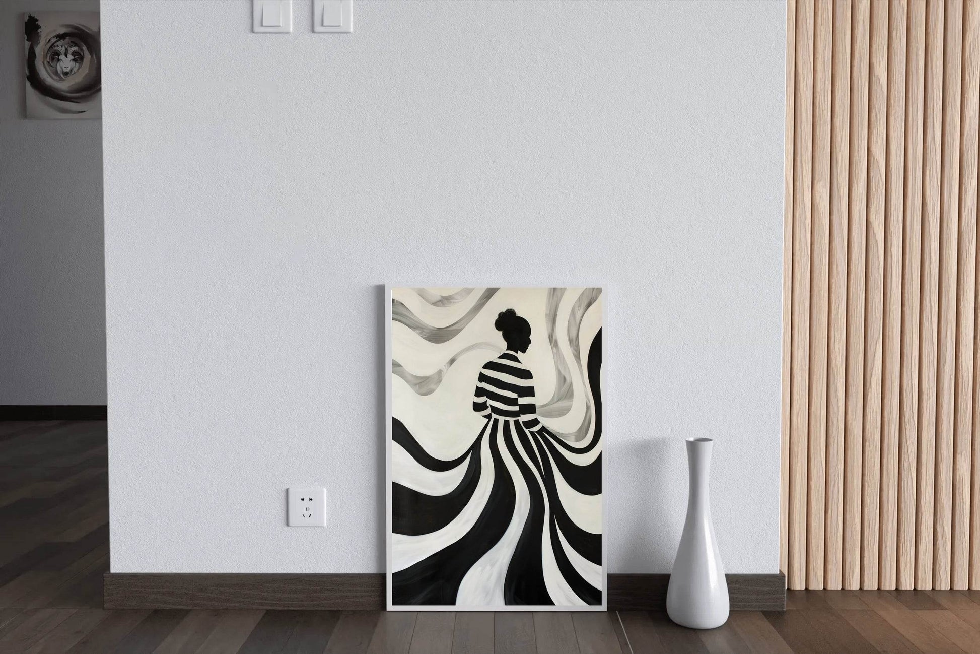 Swirling Silhouette-Black and White stripes Modern Art - beink online art store