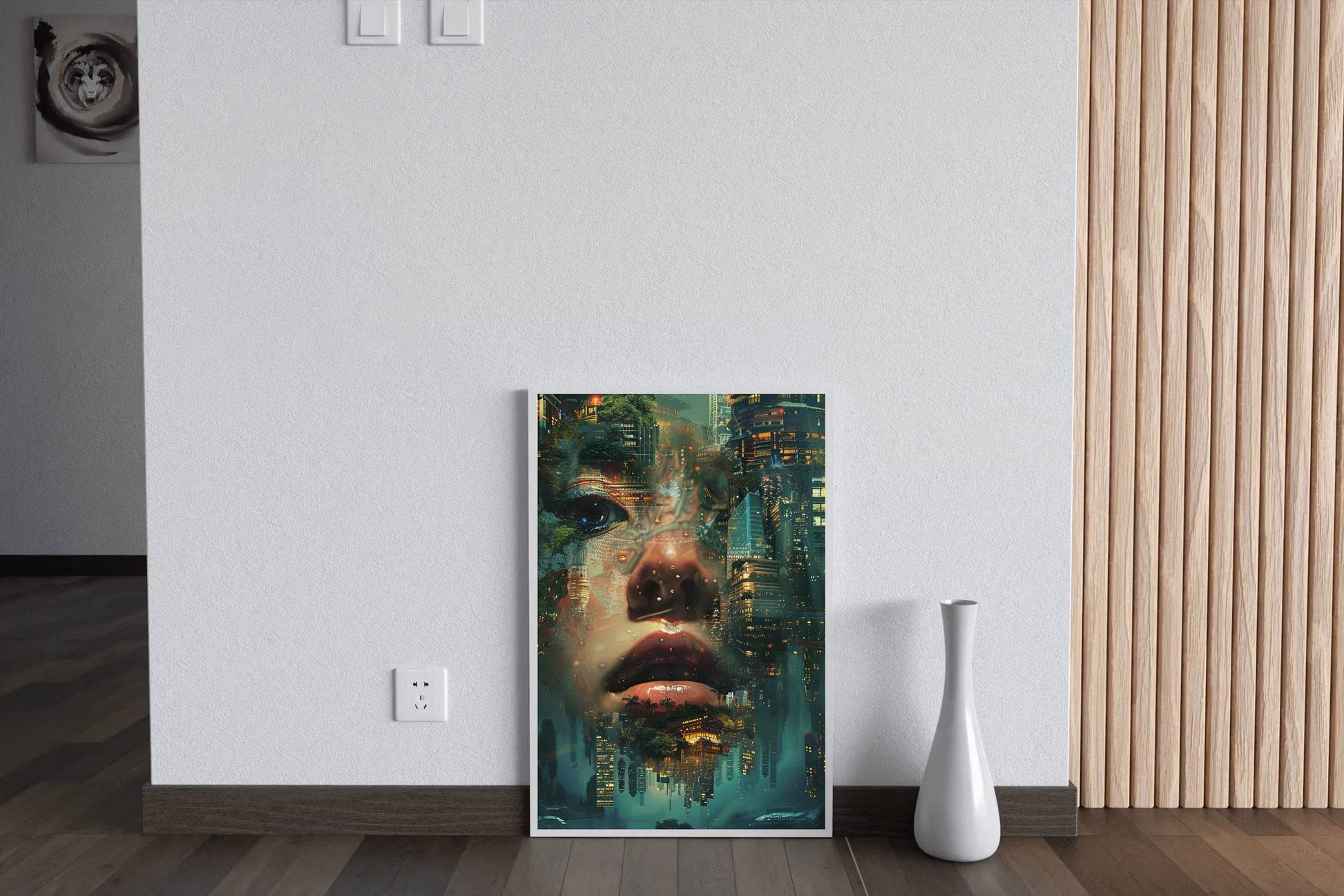 Enhanced Female Face Among Buildings Digital Art - beink online art store
