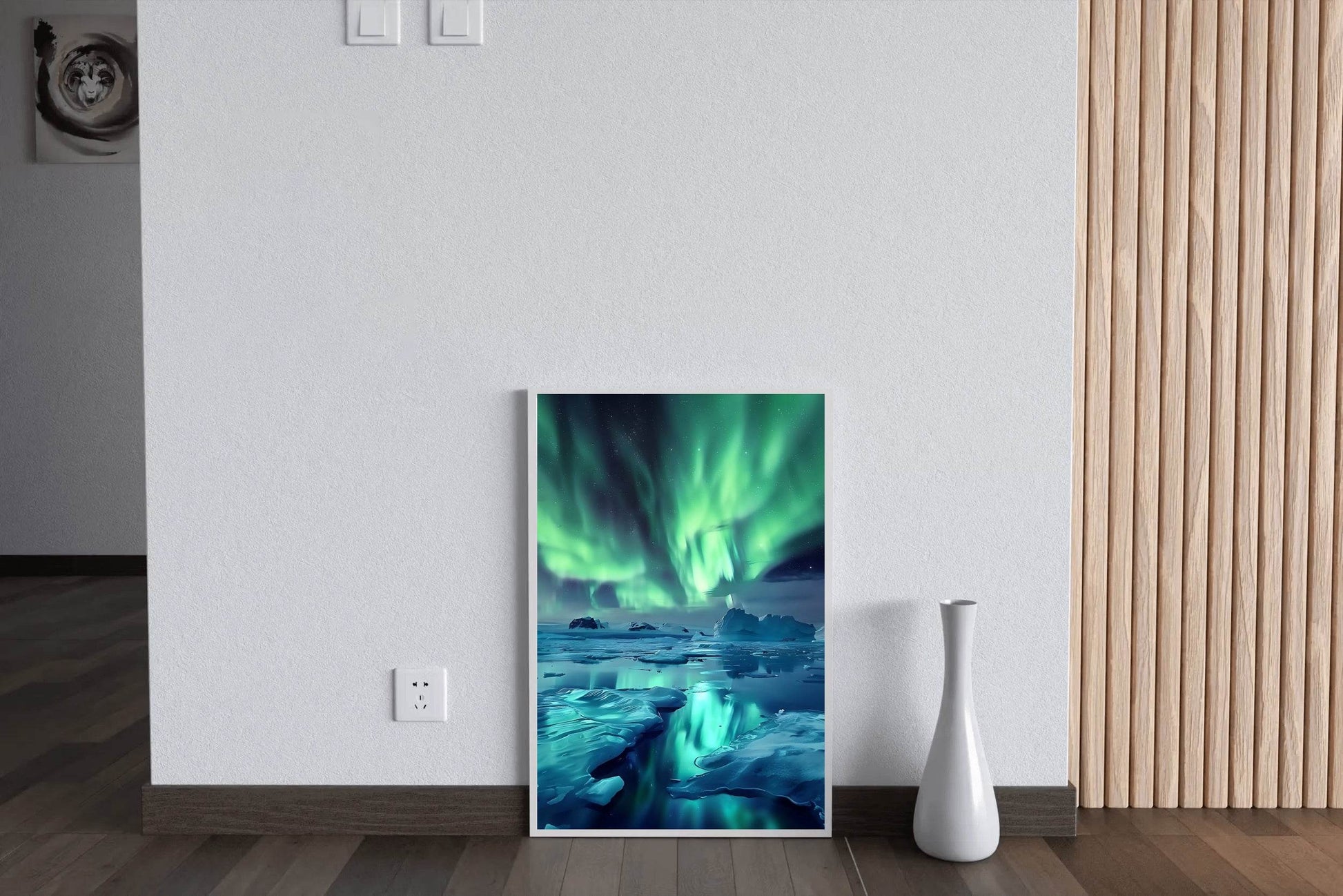 Green Northern lights in The Sky Over Iceberg Wall Art - beink online art store