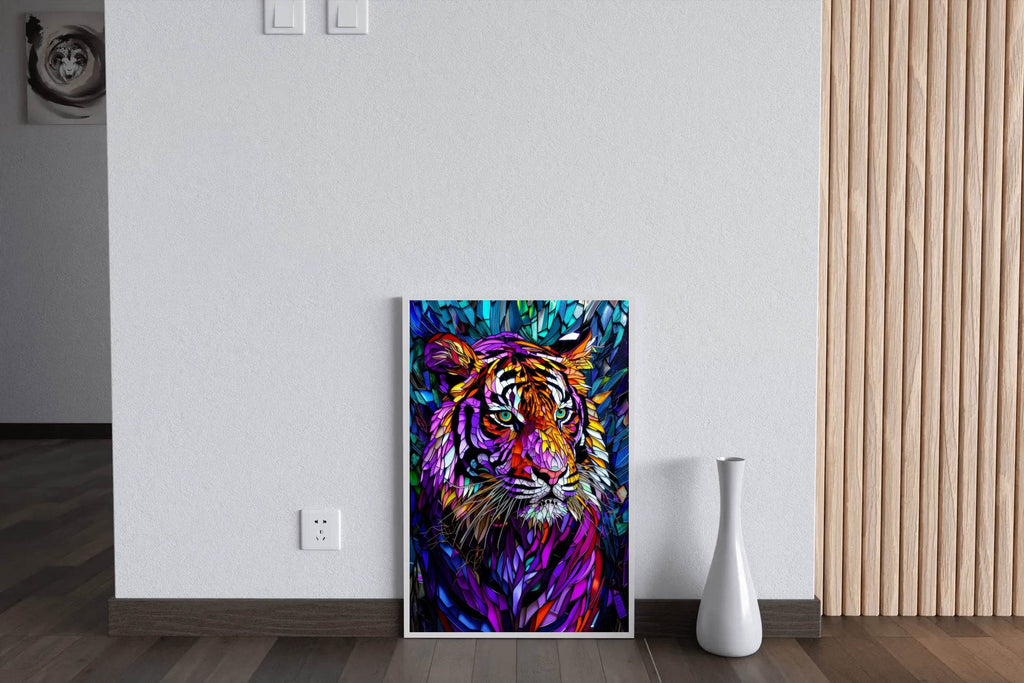 Abstract Stained Glass Painting of Colorful Tiger - beink online art store