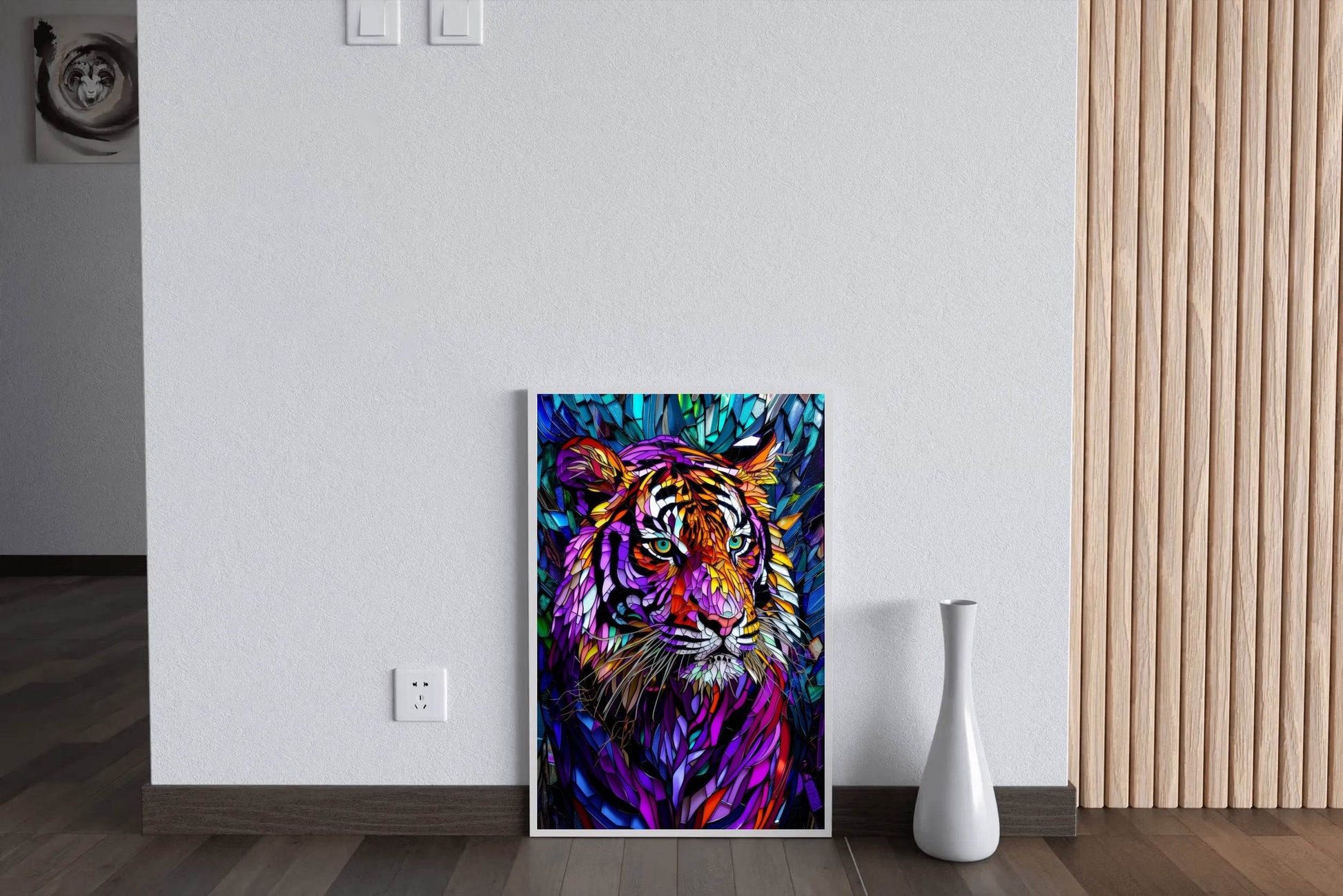 Abstract Stained Glass Painting of Colorful Tiger - beink online art store