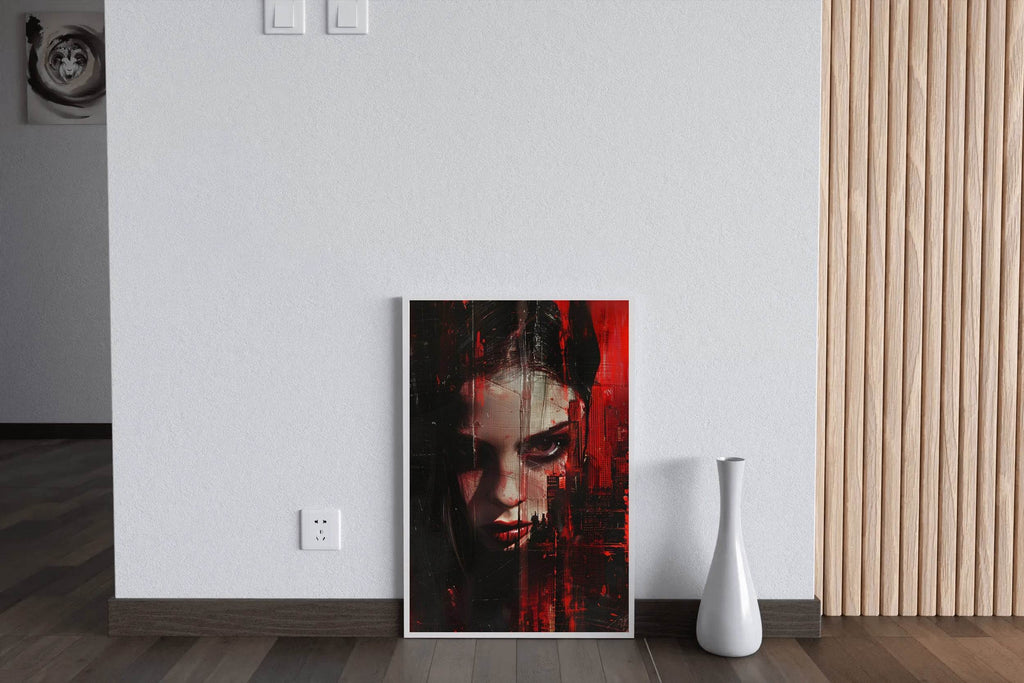 Red Painting of Women Face Digital Art - beink online art store