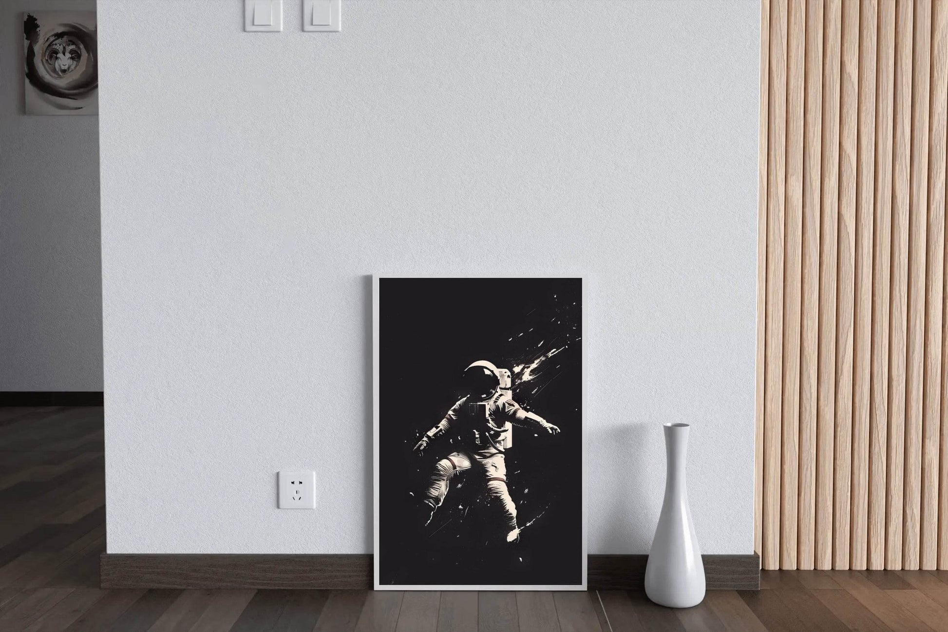 astronaut floating in space in black and white - beink online art store