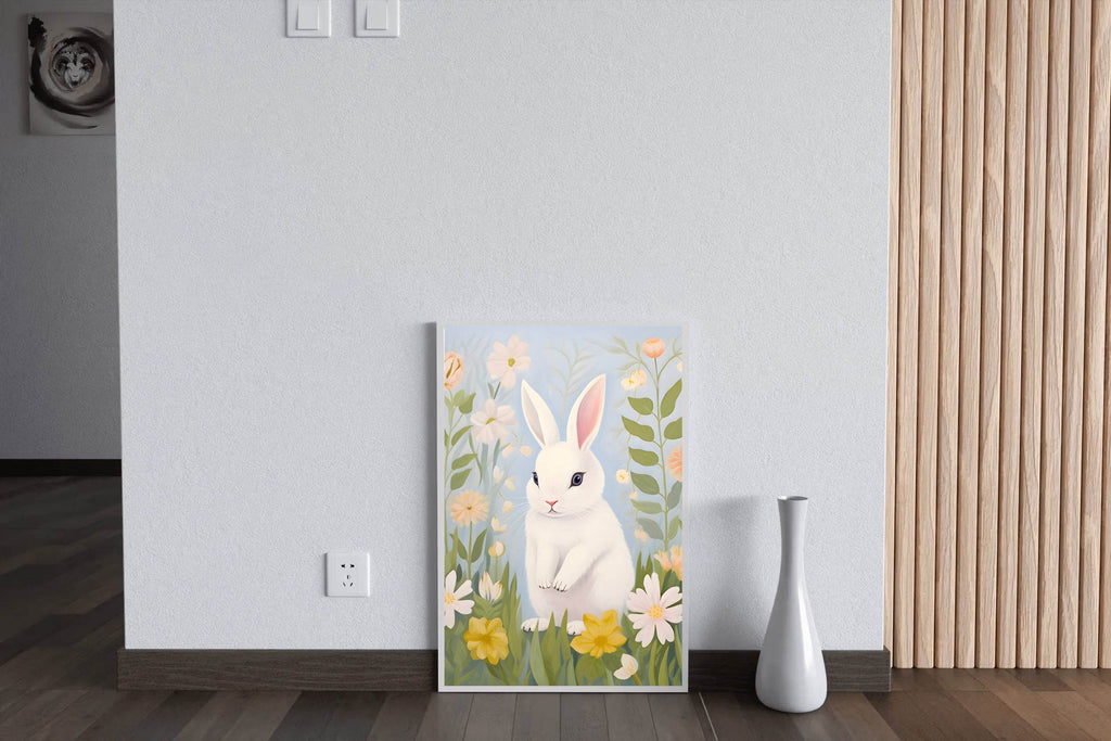 Drawing of Rabbit Sitting on the Grass - beink online art store
