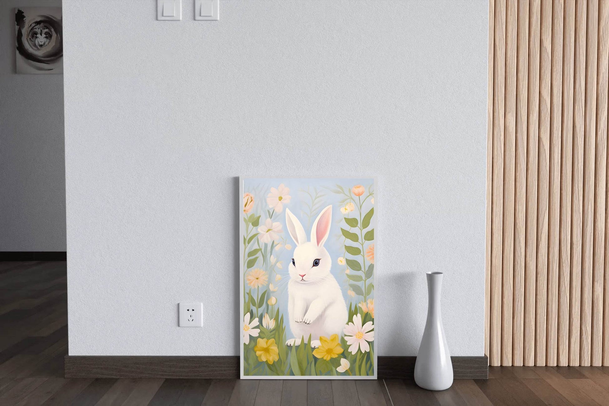 Drawing of Rabbit Sitting on the Grass - beink online art store