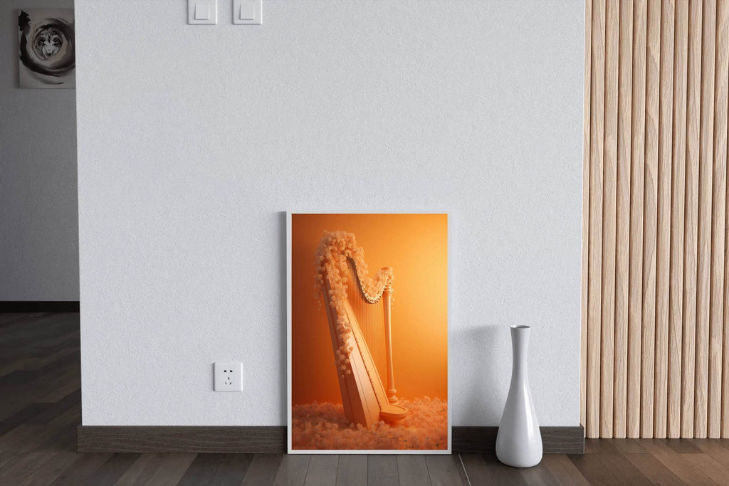 Harp With Flowers And Musical Notes Wall Art - beink online art store