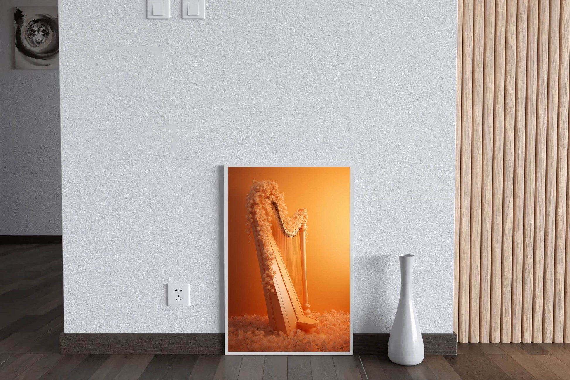 Harp With Flowers And Musical Notes Wall Art - beink online art store