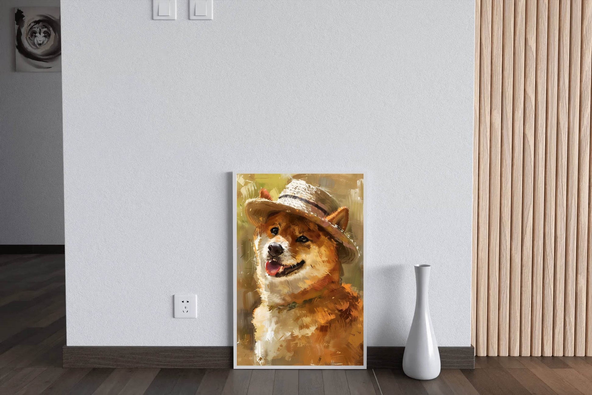 Hand Painted Illustration of Dog Wearing Hat - beink online art store