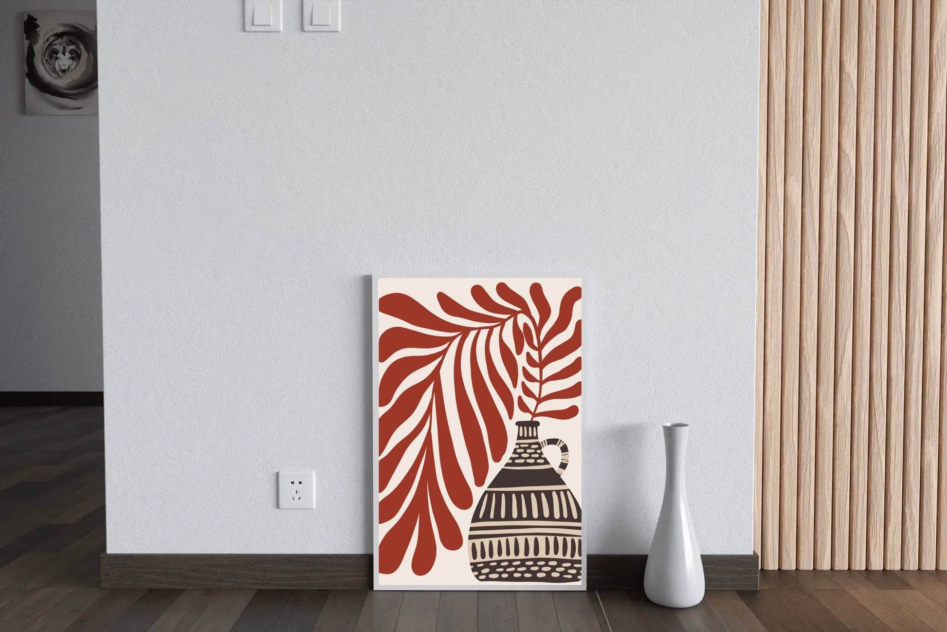 Abstract Patterned Vase and Leaf ArtWork - beink online art store