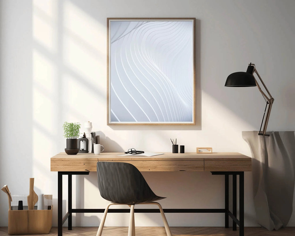 White Technology Waves Abstract Wall Art - beink online art store