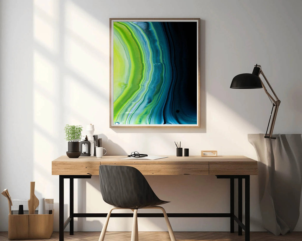 Dark and Green Waves Abstract Wall Art - beink online art store