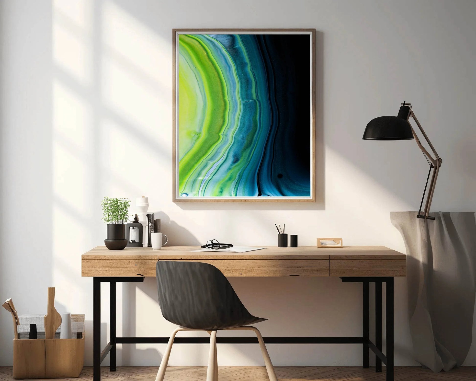 Dark and Green Waves Abstract Wall Art - beink online art store