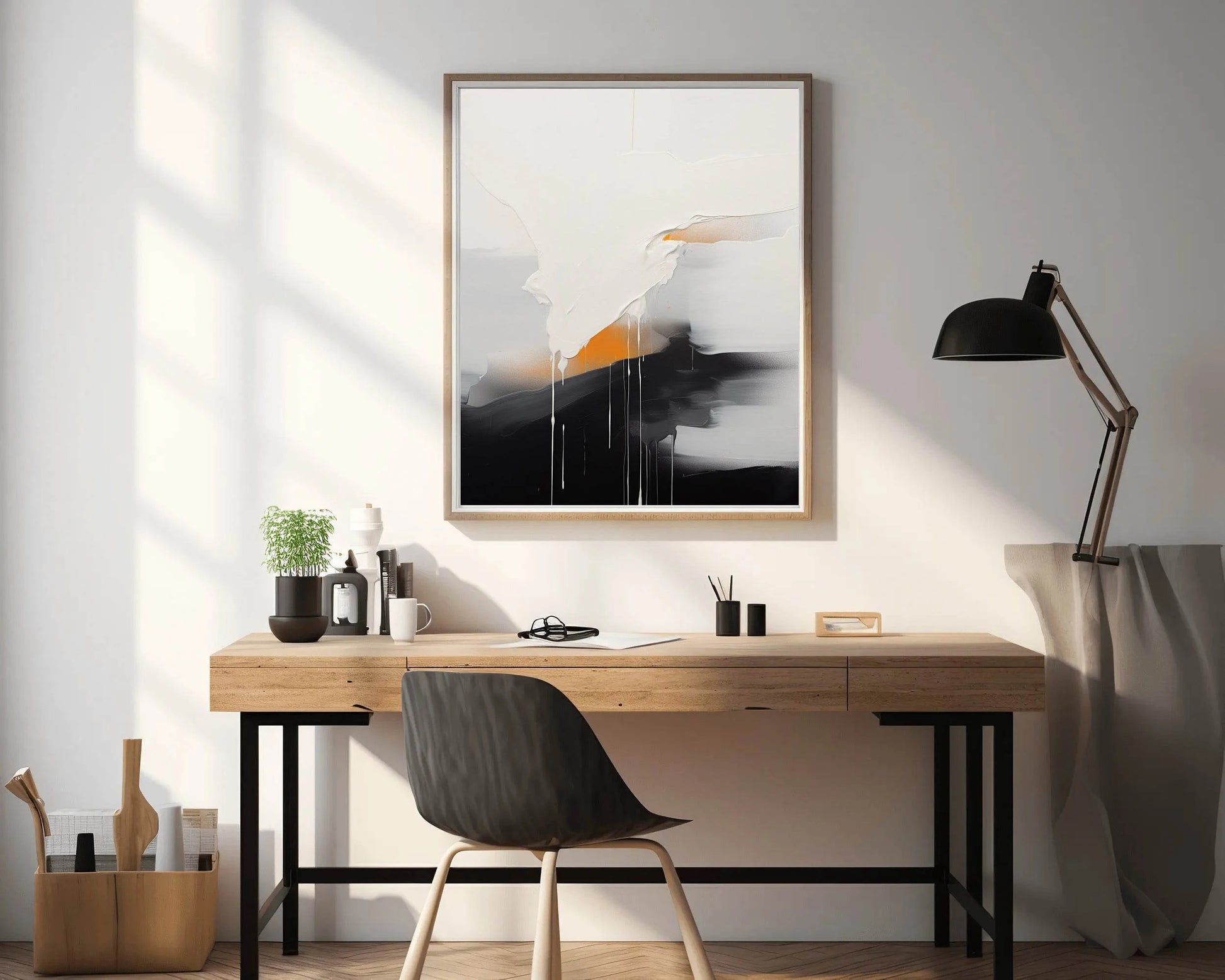 Black and White Brush Stroke Abstract Wall Art - beink online art store