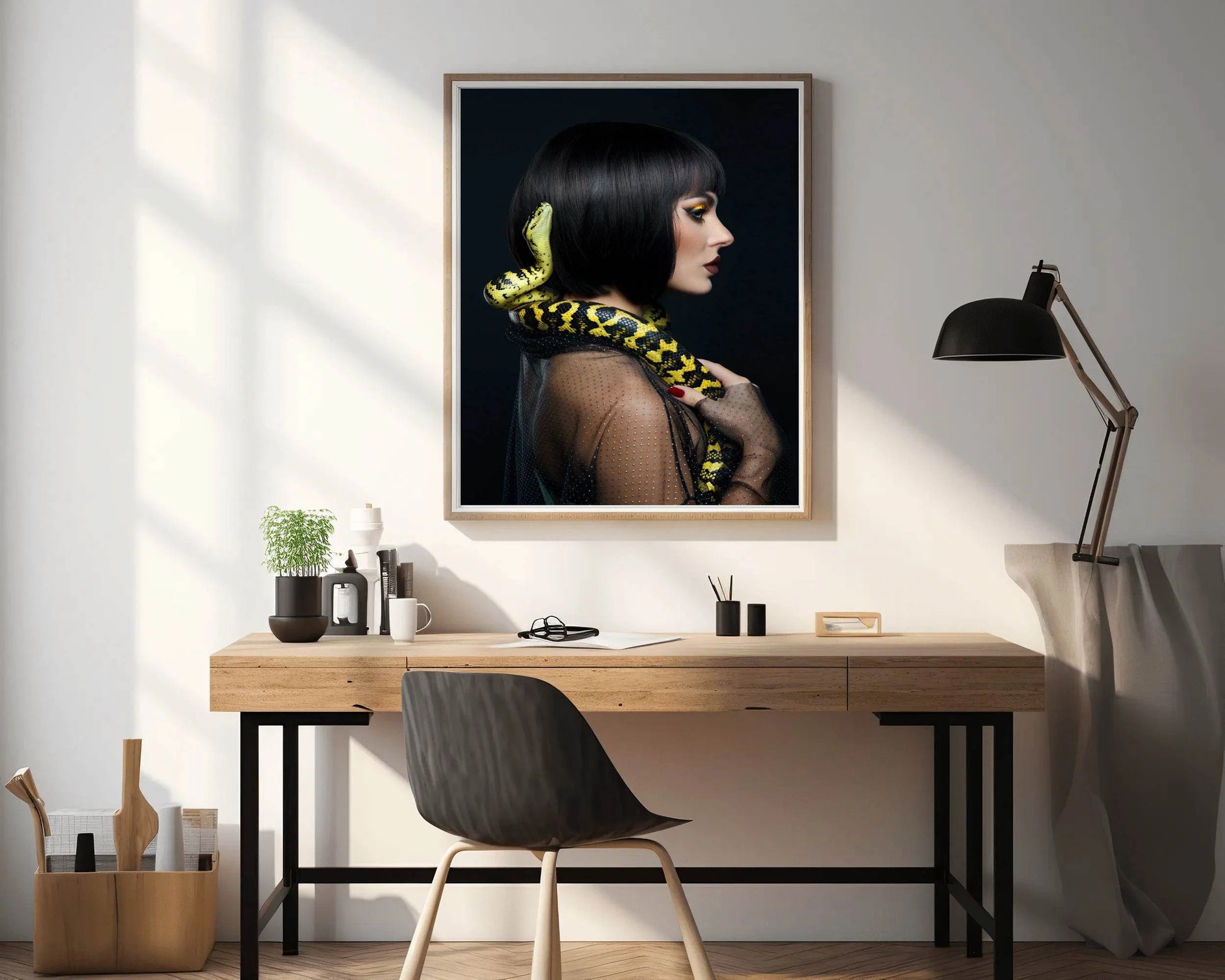 Yellow Python on Girl's Shoulder Wall Art - beink online art store