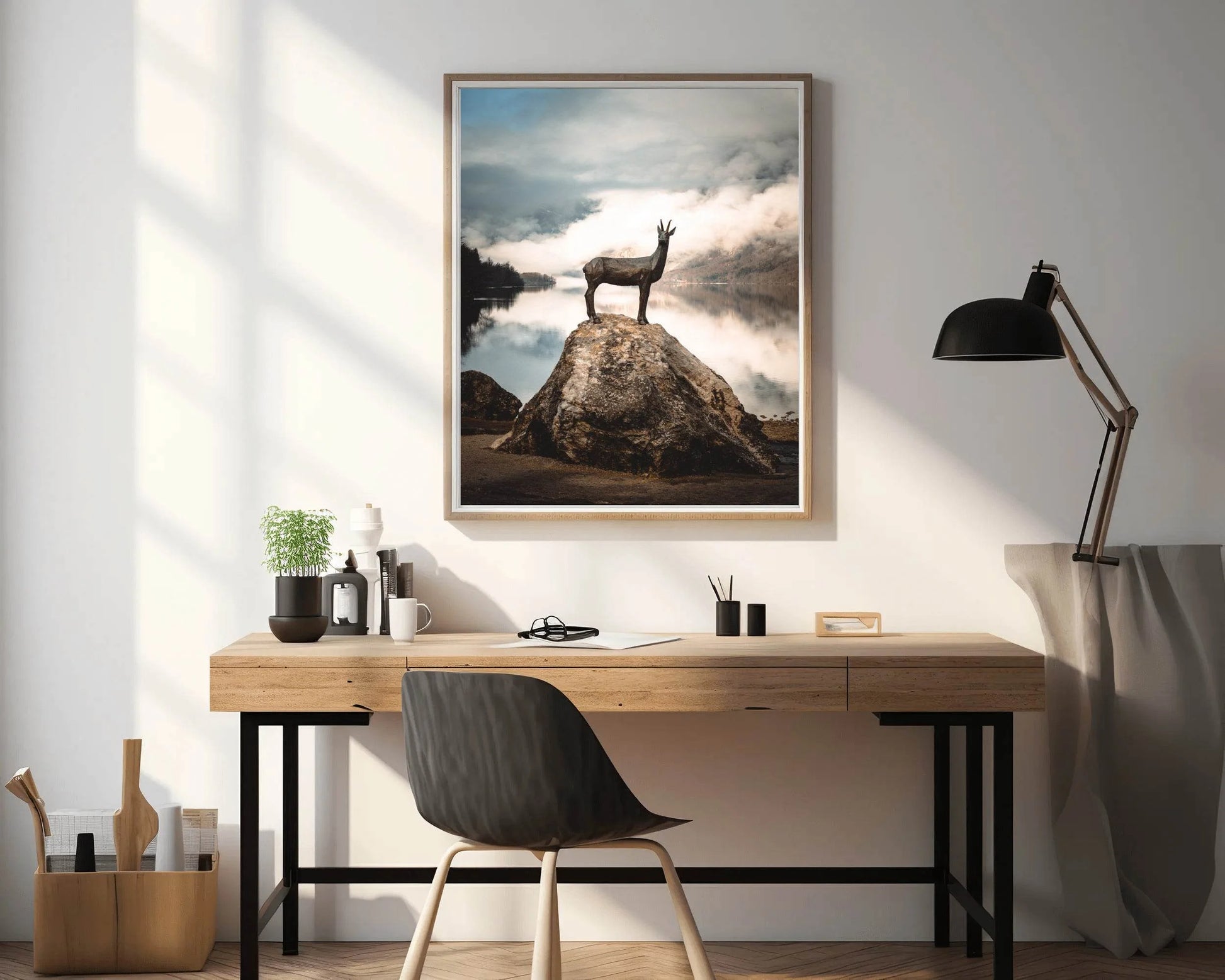 Painting of Goldhorn Statue Lake Bohinj Wall Art - beink online art store