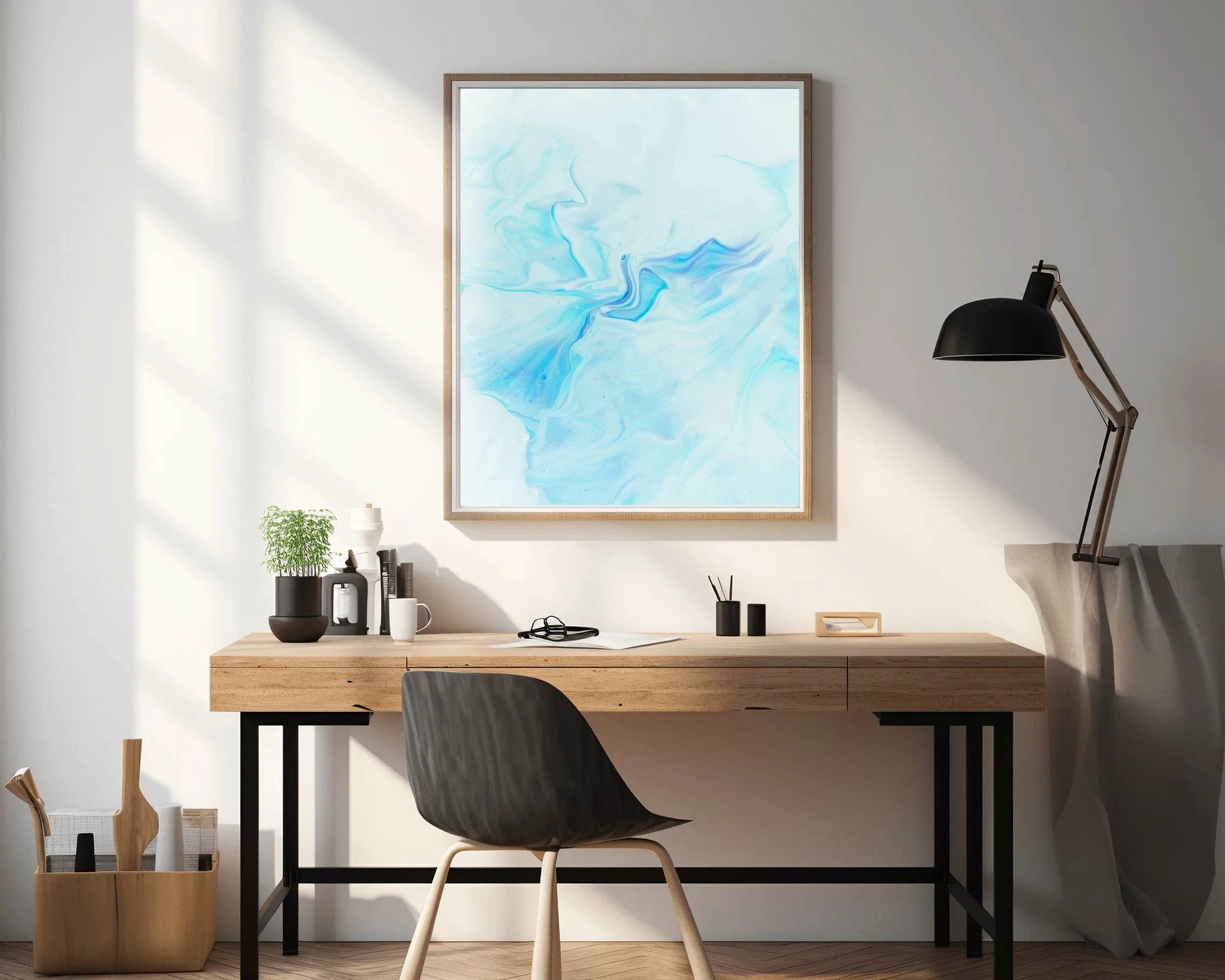 Cyan Color Oil Spread Abstract Wall Art - beink online art store
