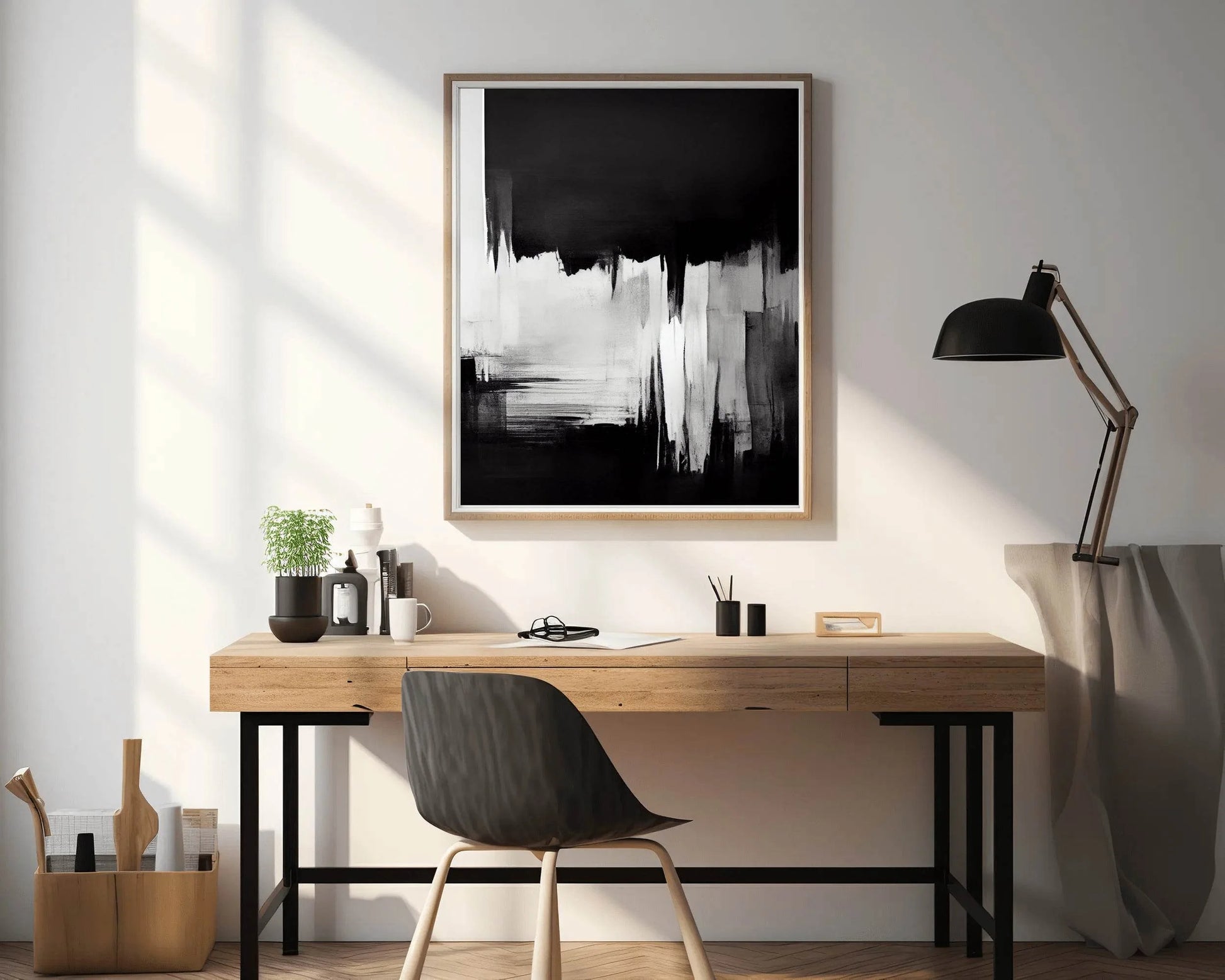 Black and White Brush Strokes Abstract Wall Art - beink online art store