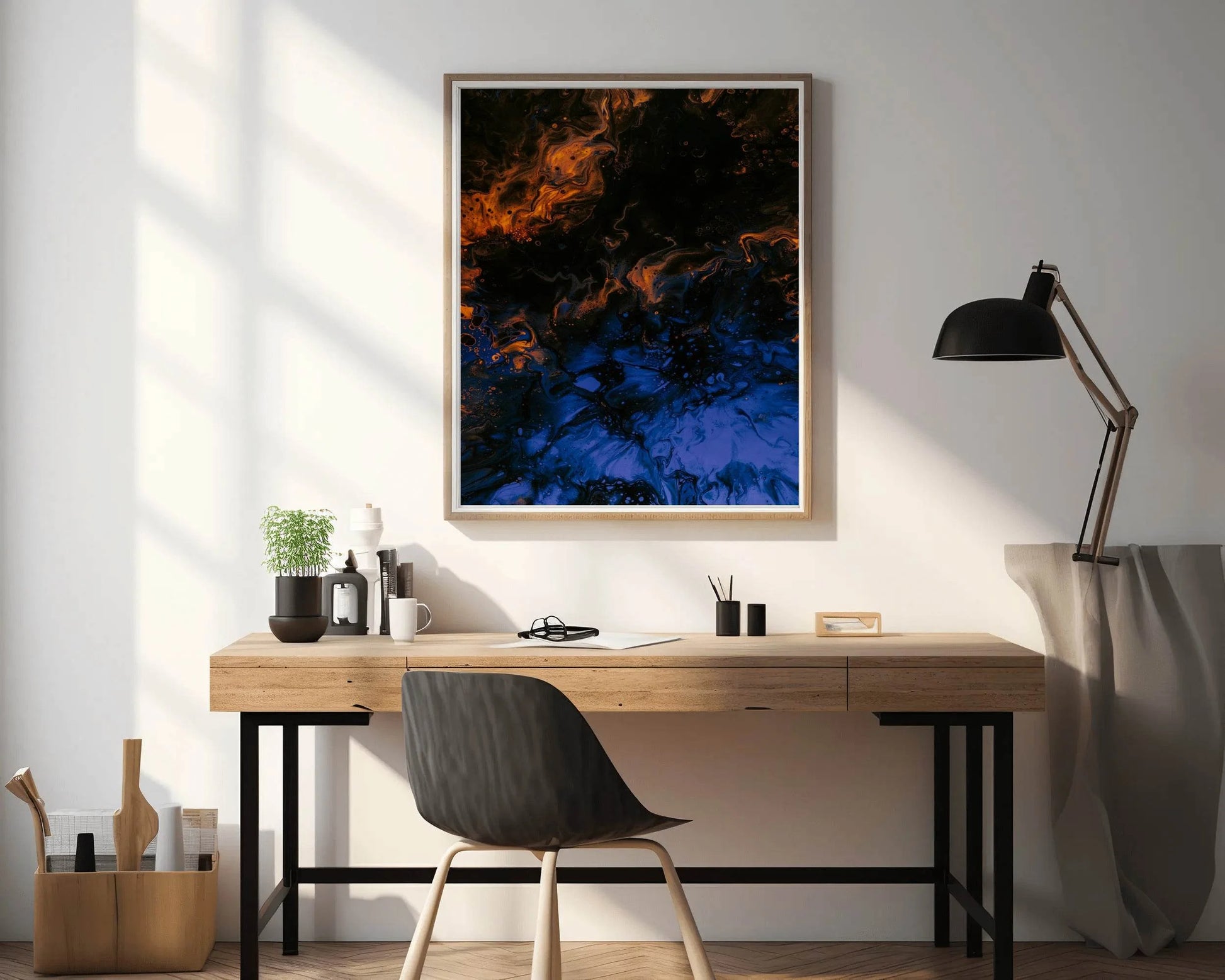 Blue and Fire Oil Paint Abstract Wall Art - beink online art store