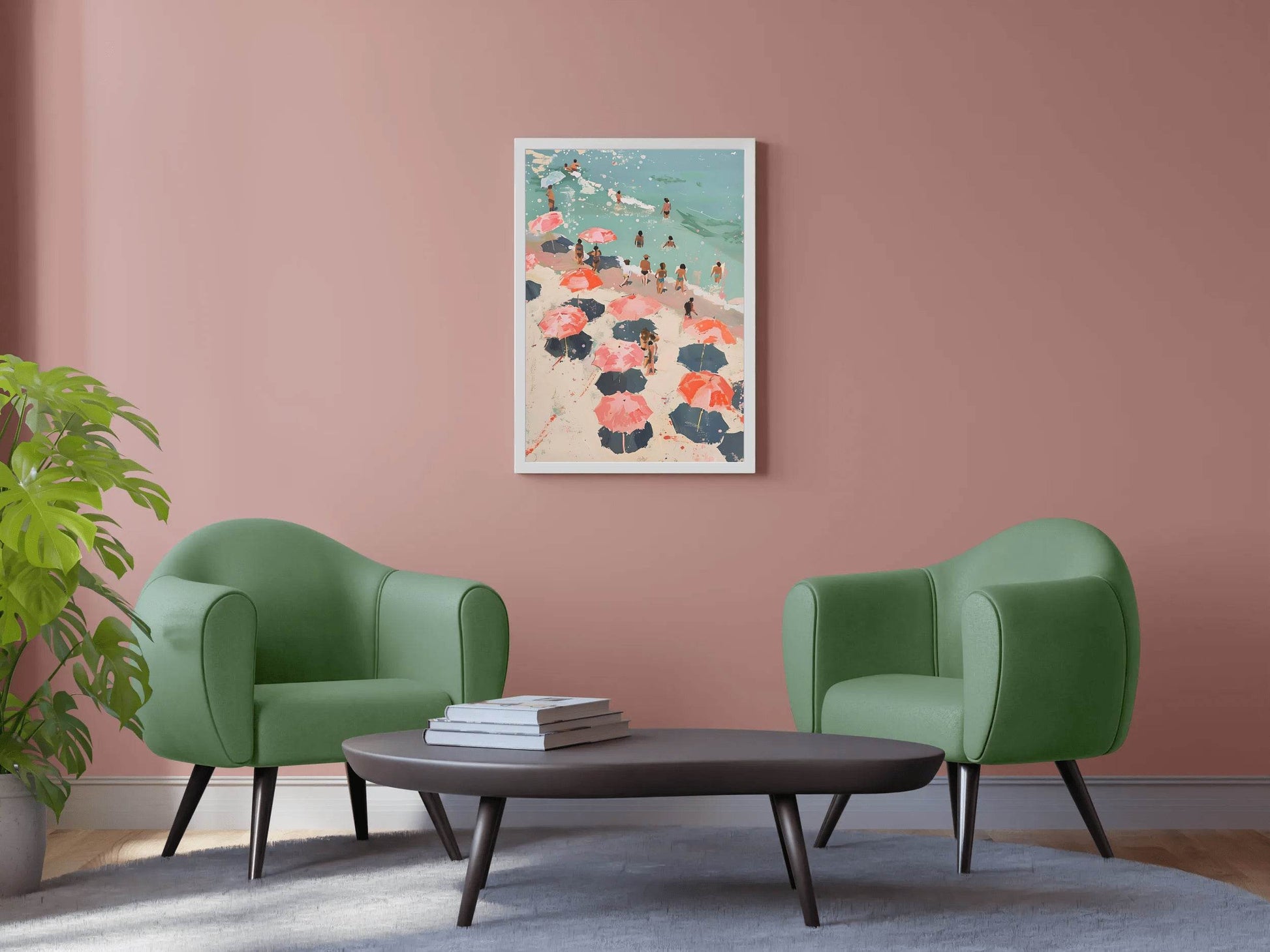 Painting People On The Beach With Umbrellas Wall Art - beink online art store
