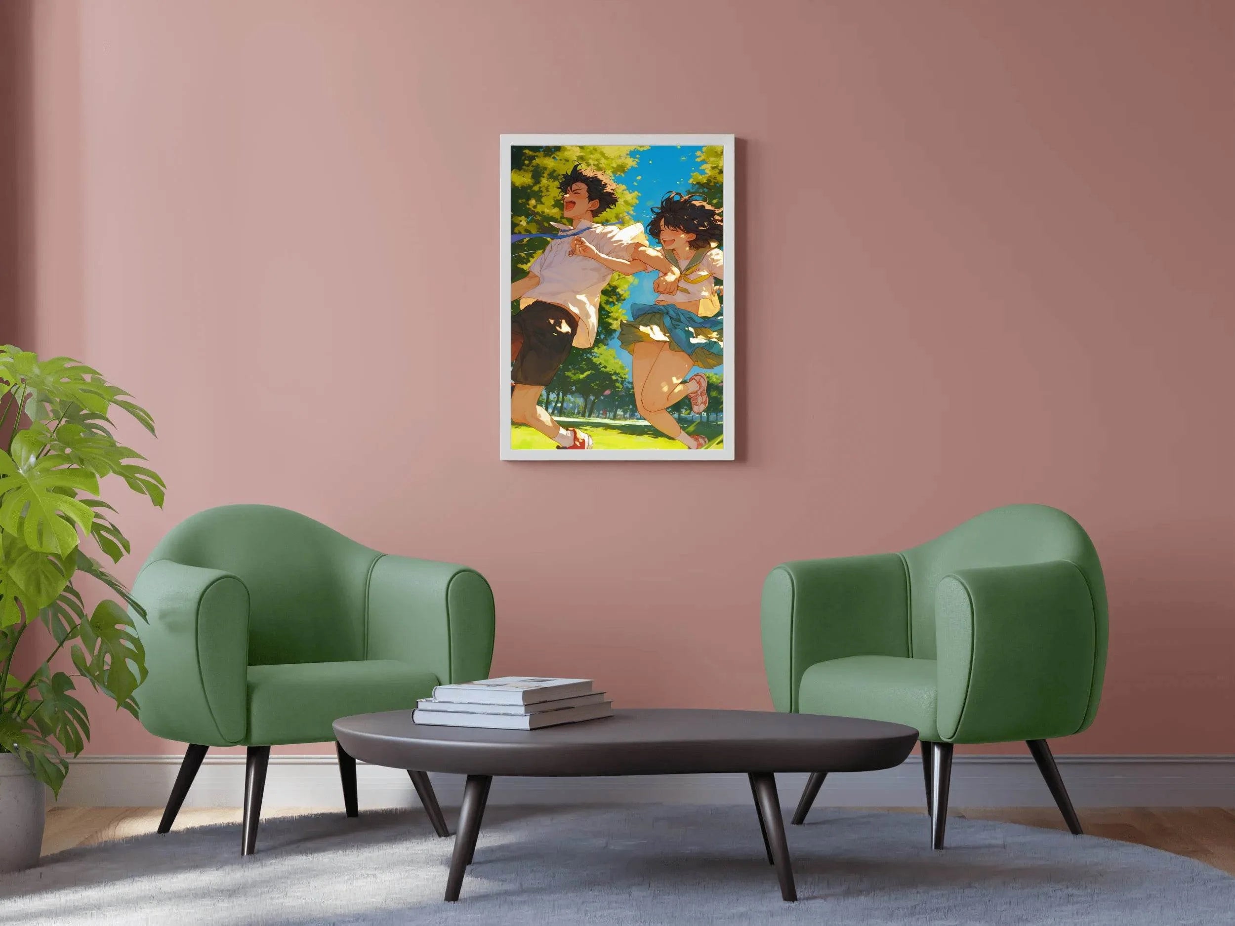 Anime style Boy and Girl Couple Running Wall Art - beink online art store