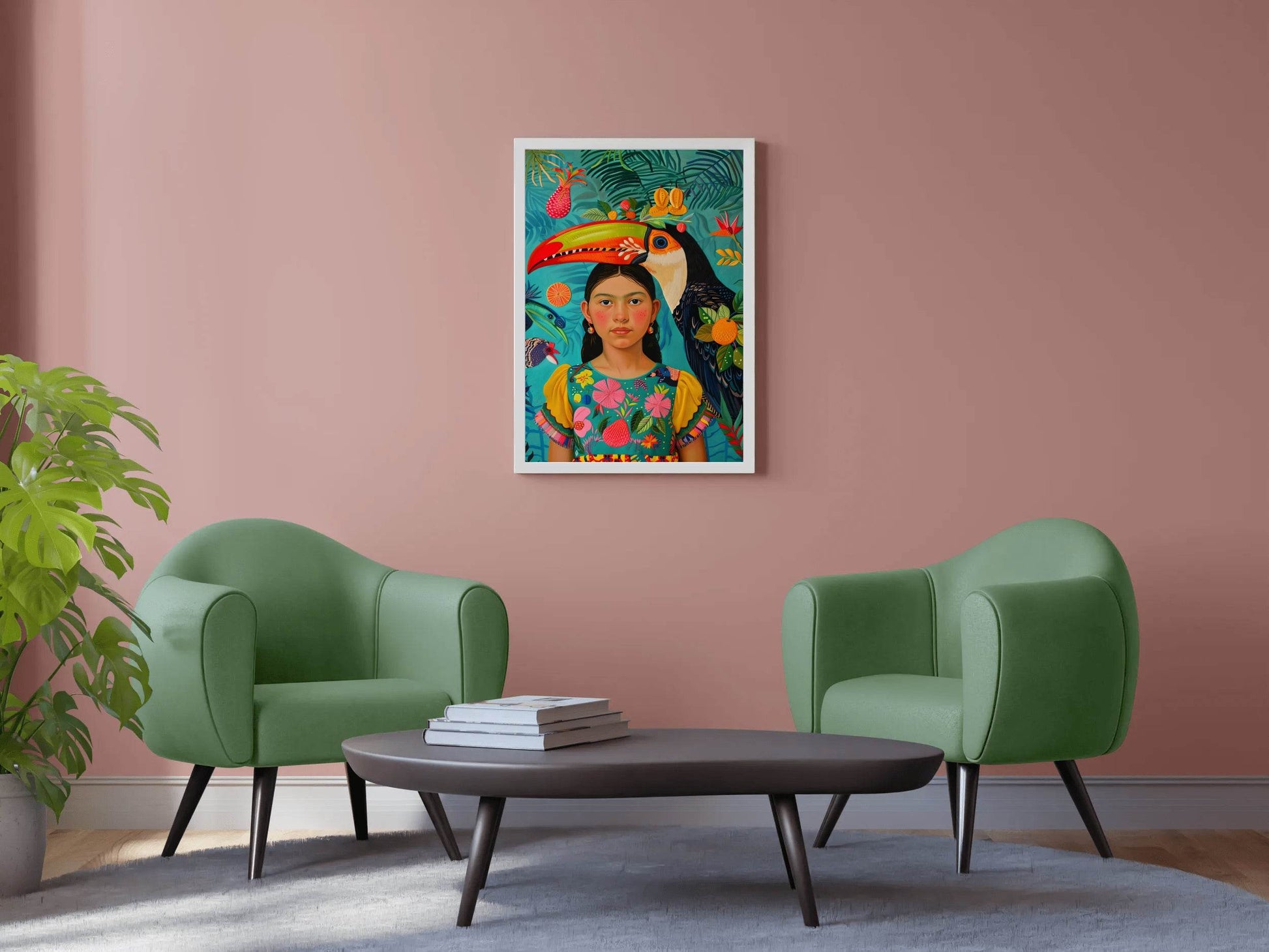 Girl and Macaw in Tropical Rain Forest Art - beink online art store