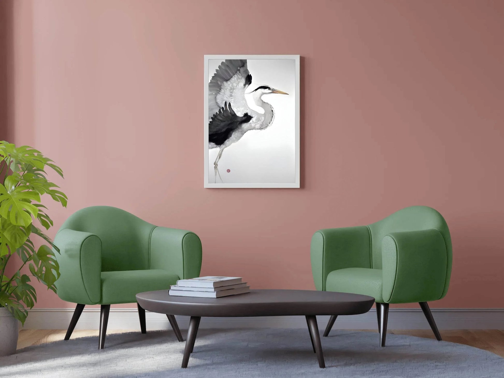 Watercolor Painting of Grey Heron Modern Art - beink online art store