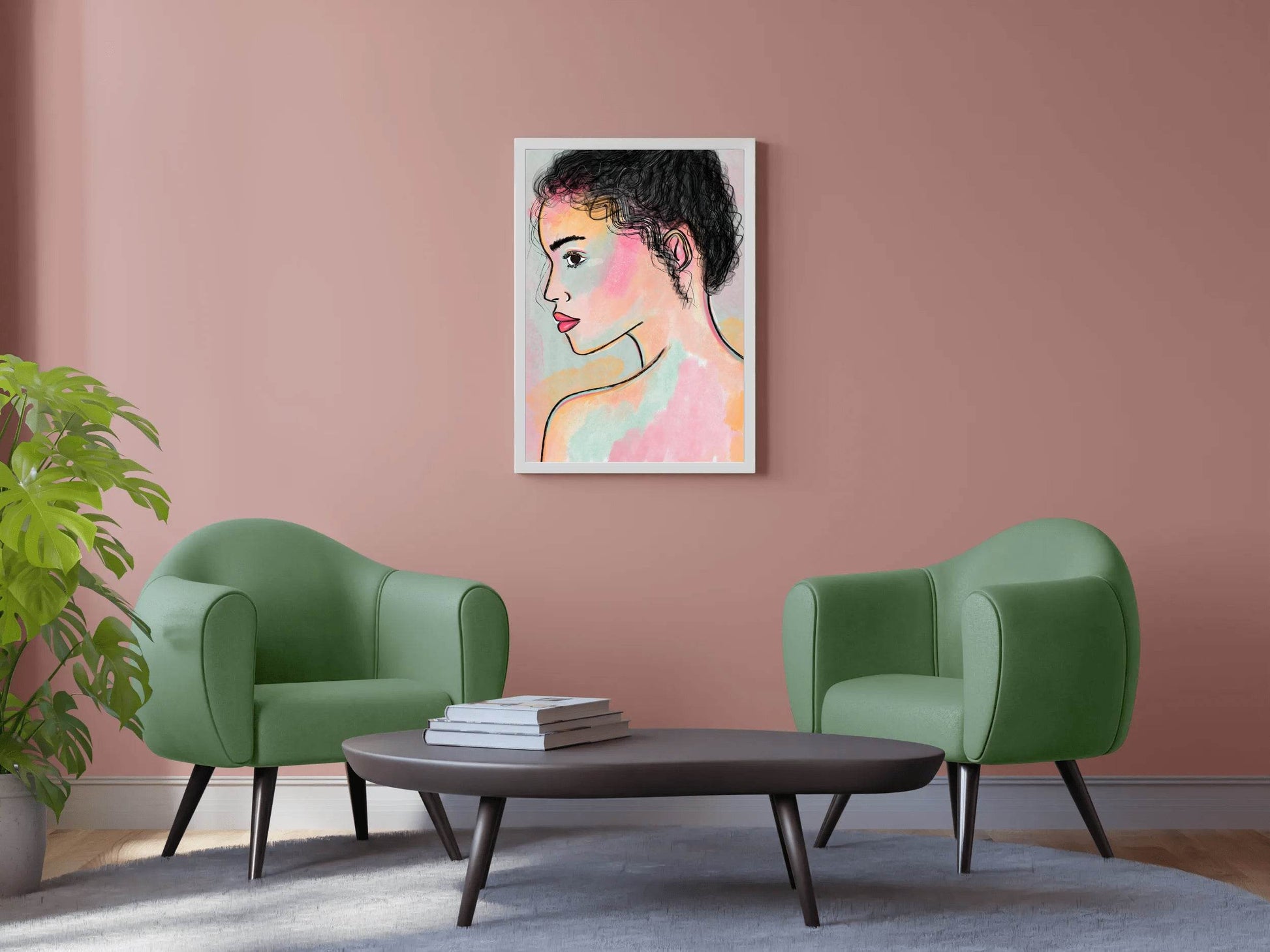 Drawing Of A Woman From Behind With Curly Hair Wall Art - beink online art store