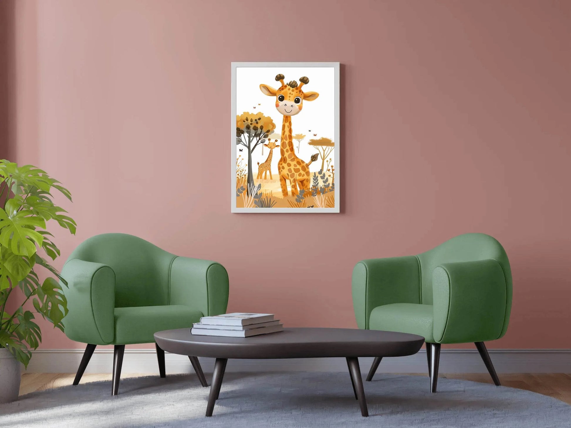 Cute Cartoon Giraffes in a Colorful Landscape With Trees - beink online art store