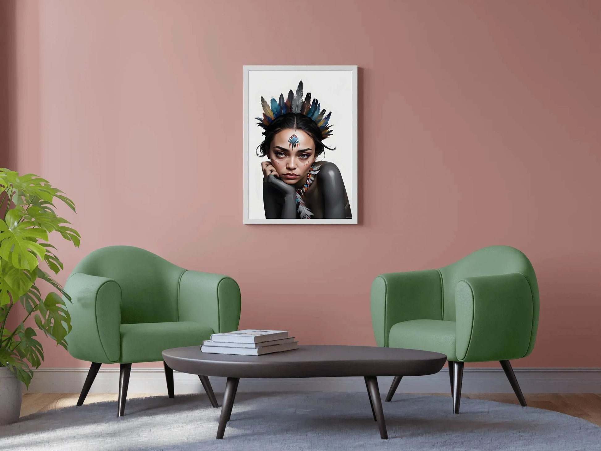 Native American Woman with Feather Wall Art - beink online art store