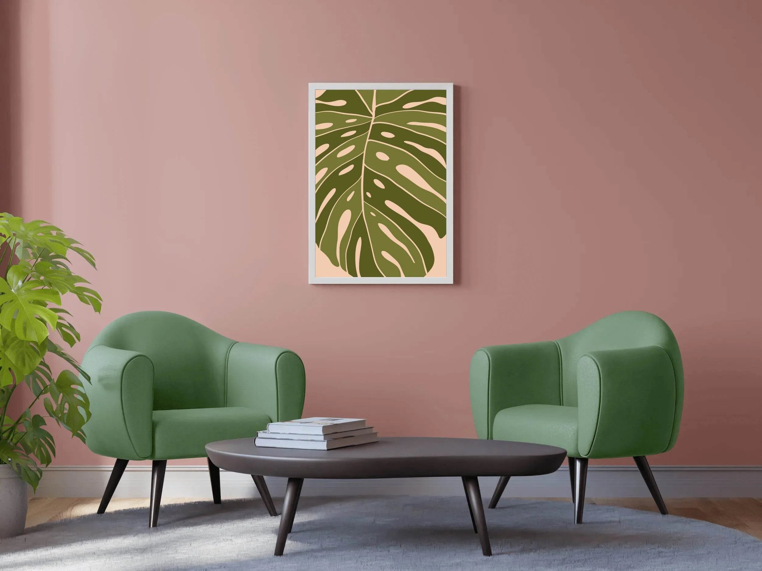 Monstera Leaf With pink Backround ArtWork - beink online art store