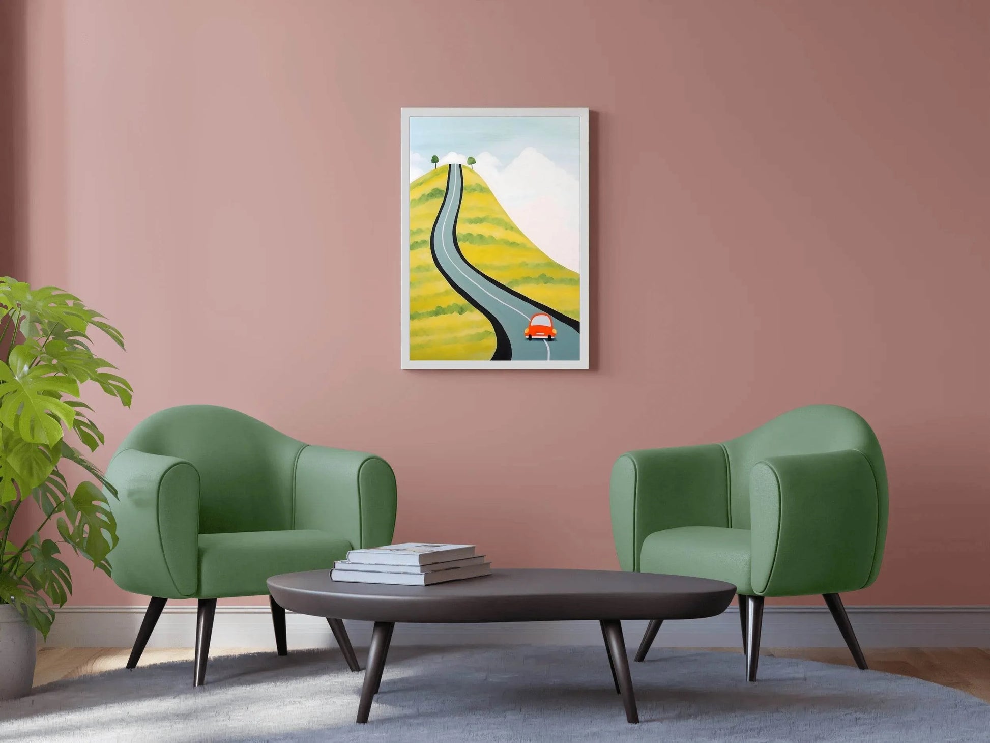 Drawing of a Car Driving Through the Village - beink online art store