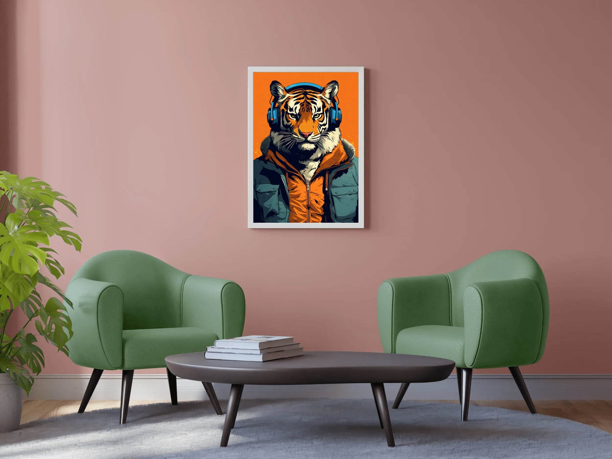 Painting of a Tiger Wearing Headphones and a Jacket. - beink online art store